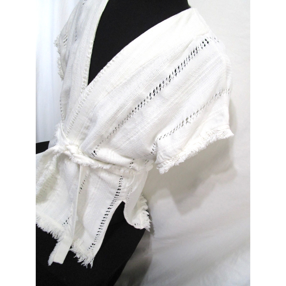Vintage Handwoven Mexican White Belted Boho Wrap Shirt Women Sz M/L - Picture 5 of 13